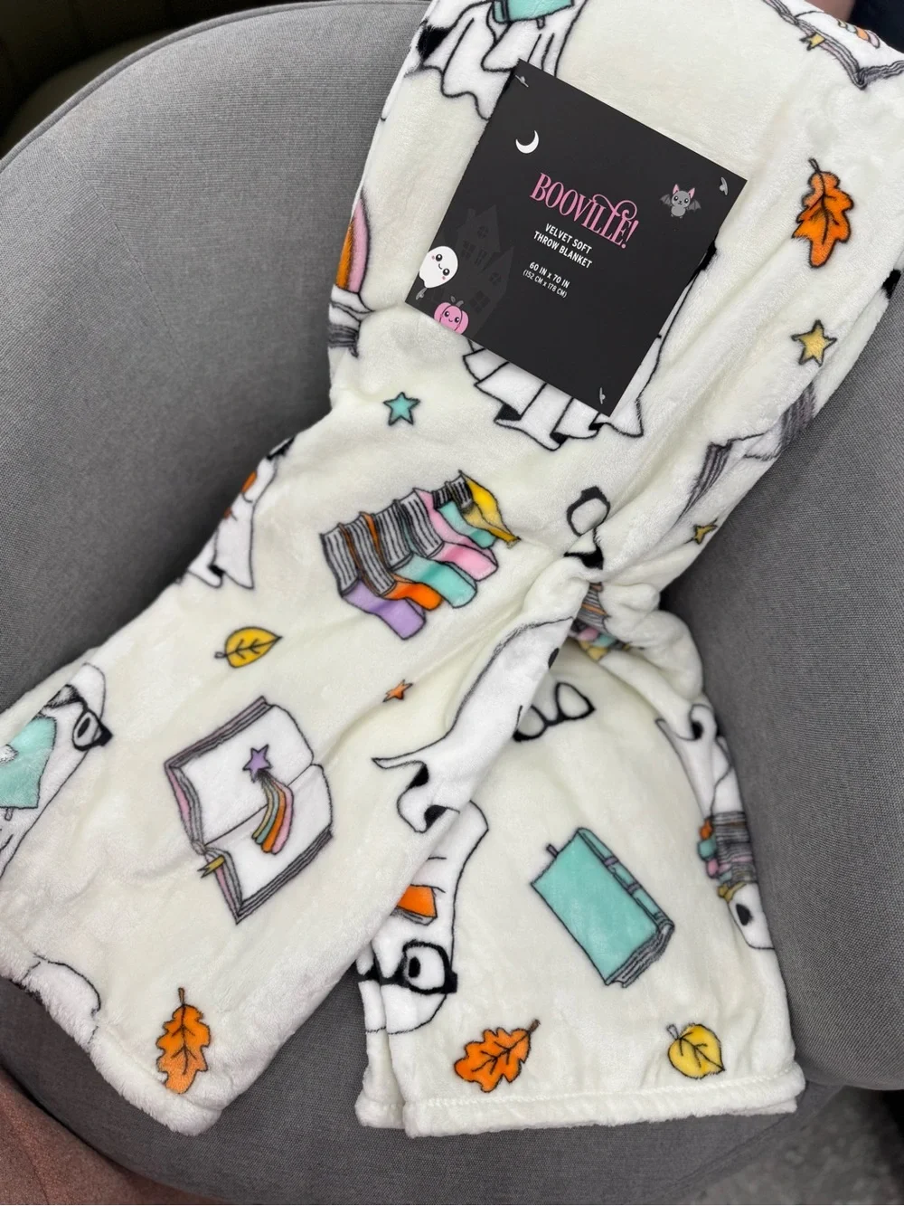 Booville Book Ghost Halloween Velvet Soft Throw Blanket